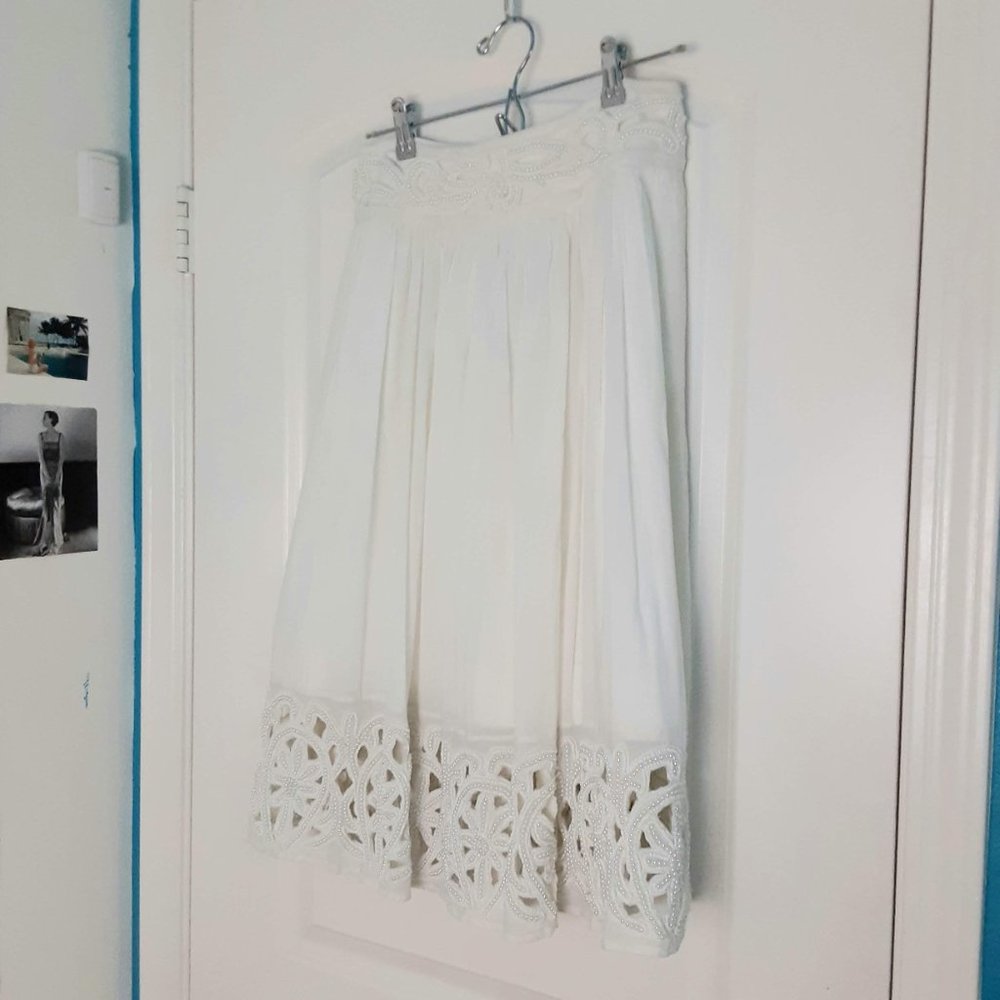 Alice + Olivia Embroidered Pearl Midi Skirt - Picture 3 of 7